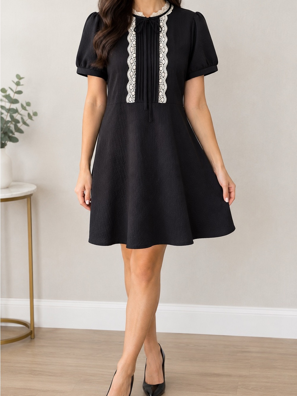 Forever 21 Black Dress with White Lace Trim